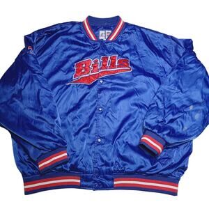 Vintage Buffalo Bills NFL Blue Satin Jacket Bomber Men's 2XL Logo Athletic